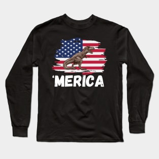 Vintage American flag T-Rex Dinosaur 4th Of July Independence Day Patriotic Party Long Sleeve T-Shirt